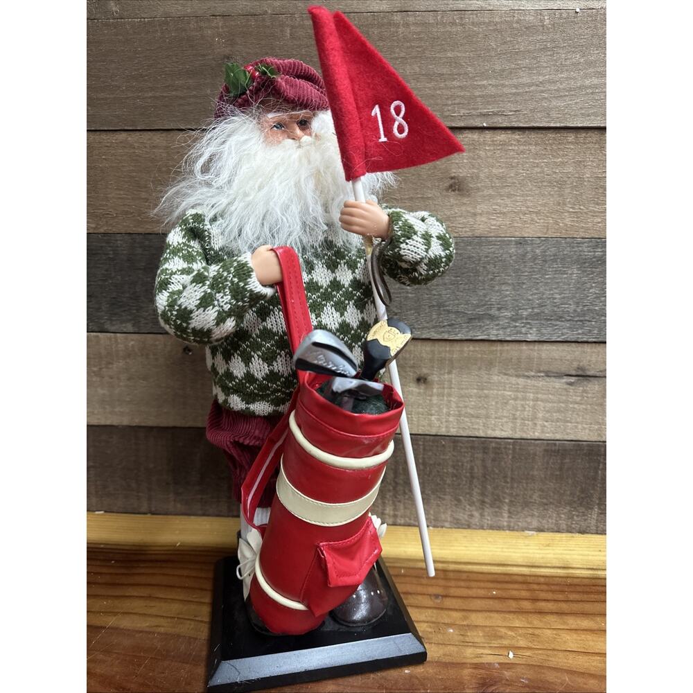 St Nicholas Square Tee Time Santa Golfer Golf Christmas Figurine 17”